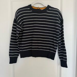 Alex Mill Button Back Crewneck Striped Sweater-Navy